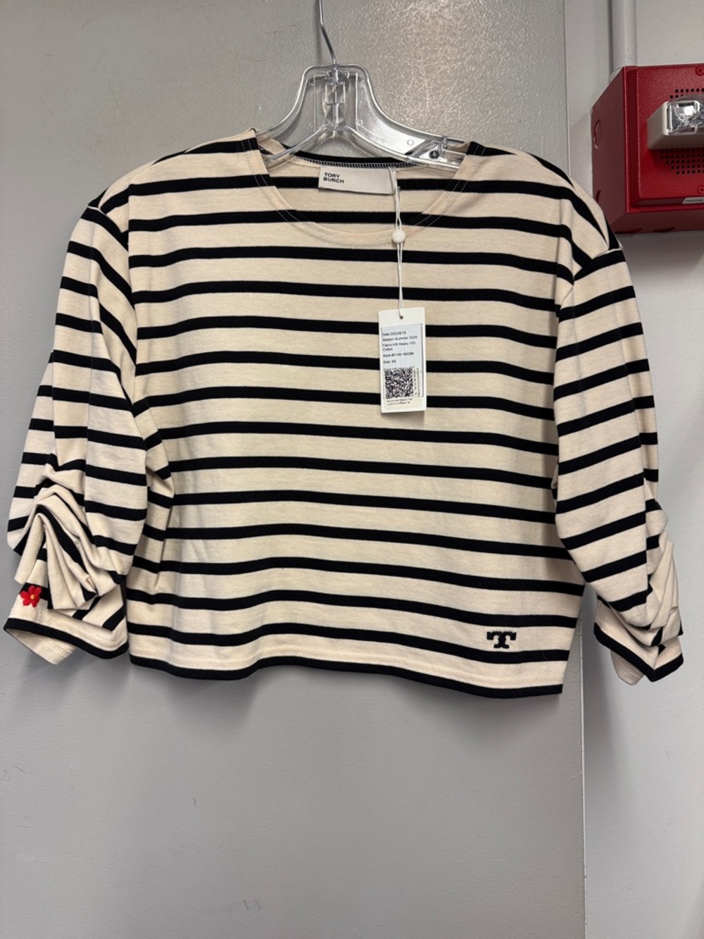 Tory Burch Cream and Black Striped Tee